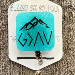 Blue God Is Greater Retractable Name Badge Reel ID Holder